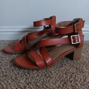 Sun + Stone Brown Faux Leather Buckled Sandal